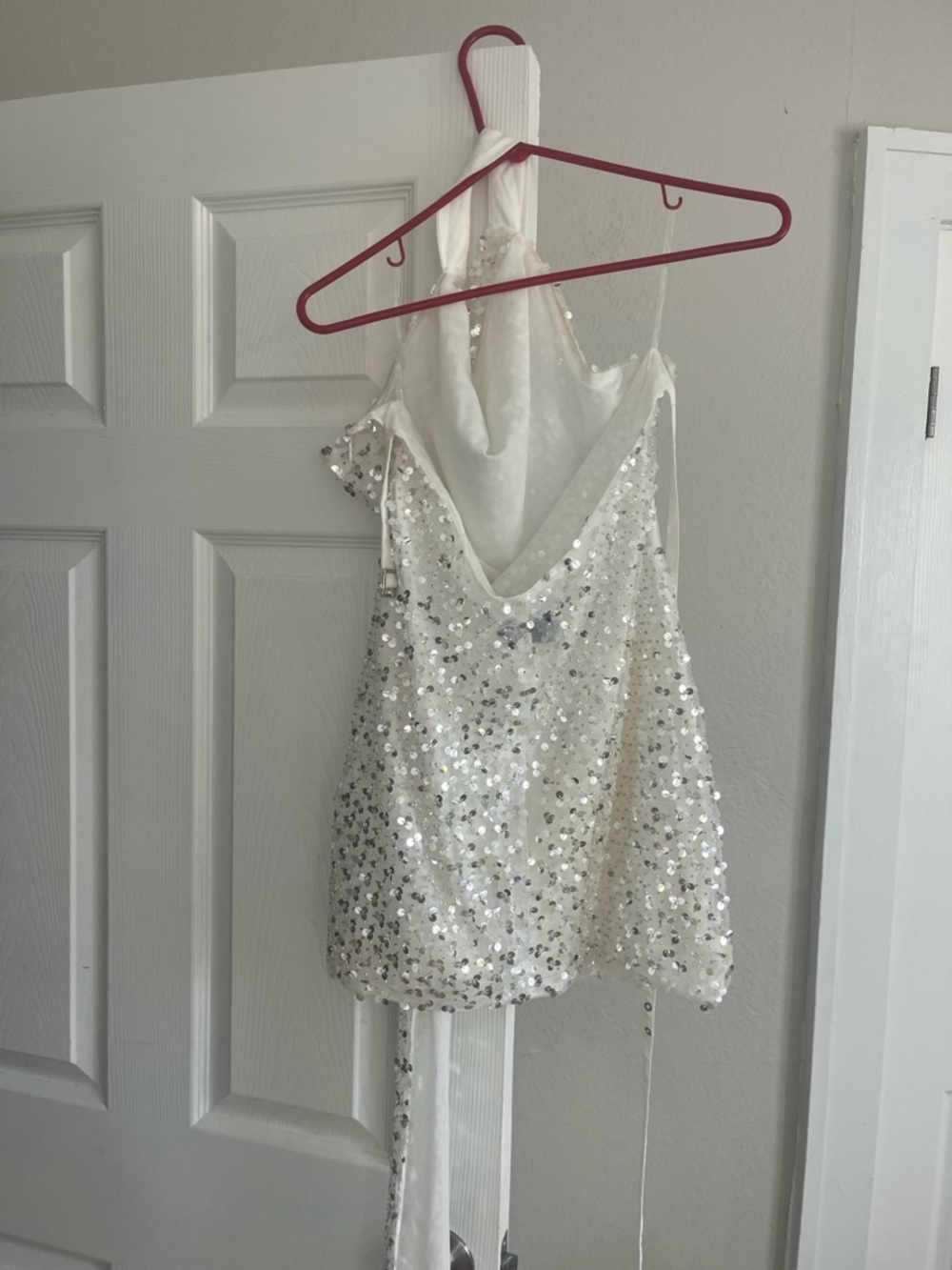 Peppermayo White sequin-Embellished Halter Mini Dress - Picture 4 of 5